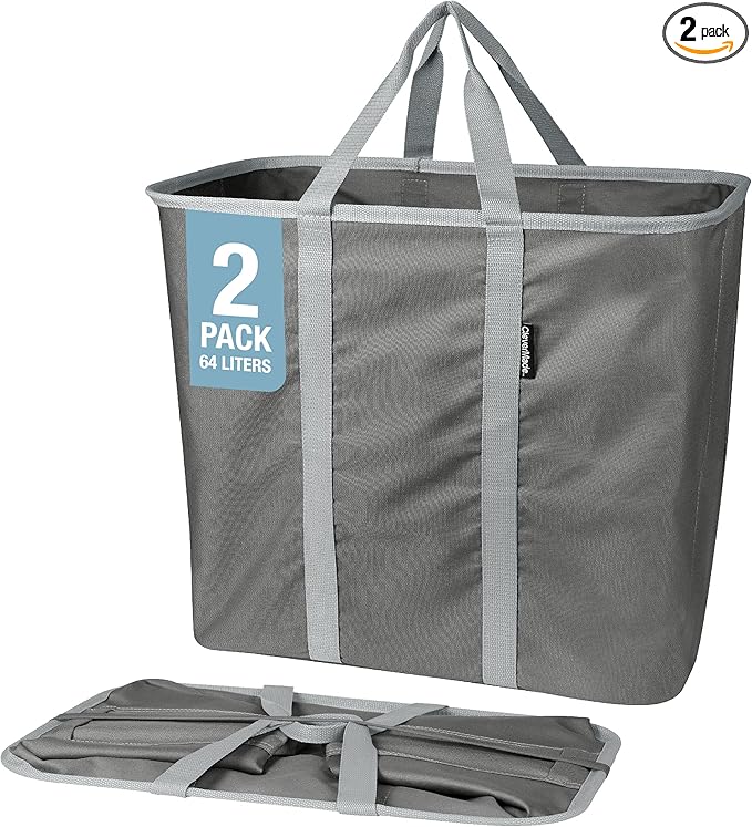 CleverMade Collapsible Laundry Caddy – Foldable Laundry Hamper & Tote, XXL 64L Pop-Up Laundry Basket with Handles, Space-Saving Laundry Organizer for Home & Travel, 2 Pack - Charcoal Gray