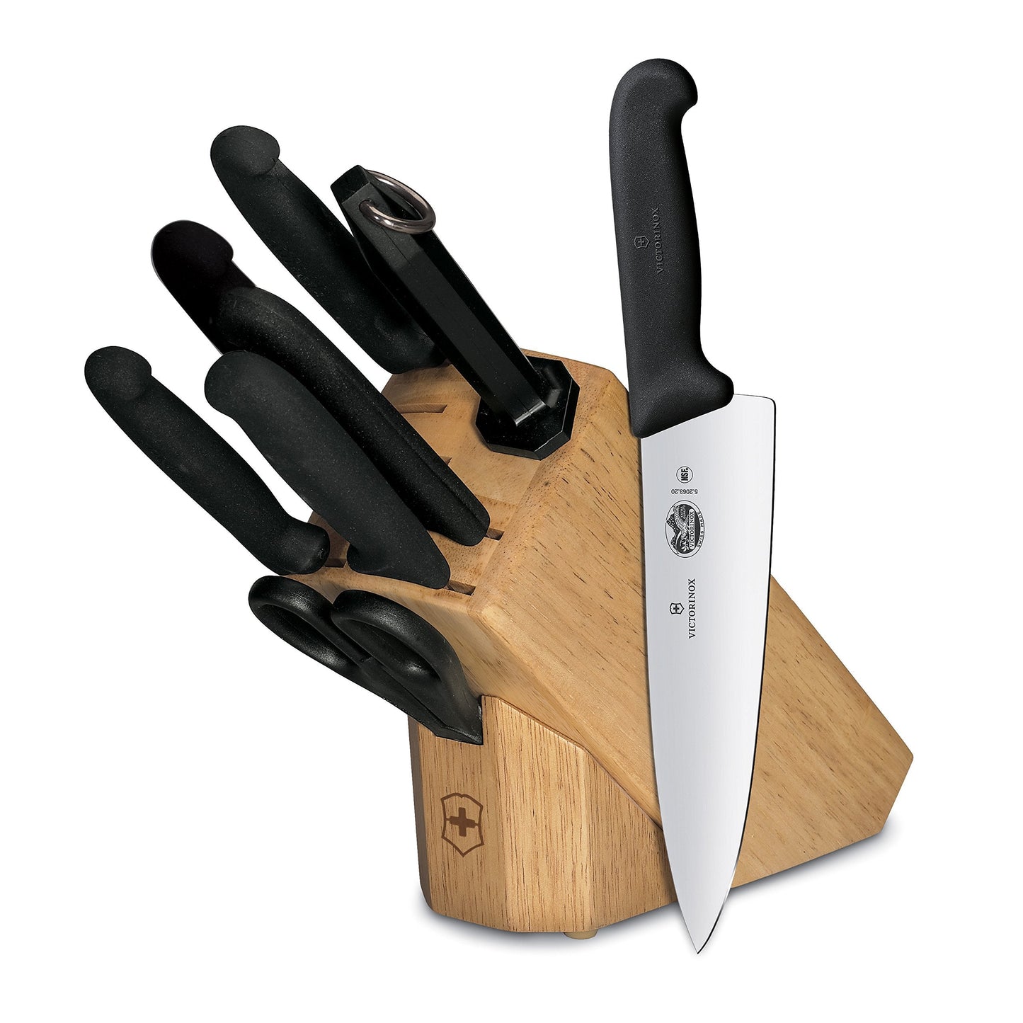 Victorinox Swiss Classic Knife Block - Kitchen Knife Set with Block for Home Essentials - Includes Chef's Knife, Santoku Knife & More - Black Handles, 15-Piece Set