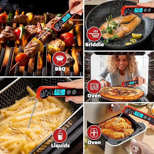Professional Digital Meat Thermometer Instant Read Waterproof – Folding Probe Food Thermometer with Backlight & Calibration, Fast Read for BBQ, Grill, Deep Fry, Cooking, Liquids, Gift for Chef