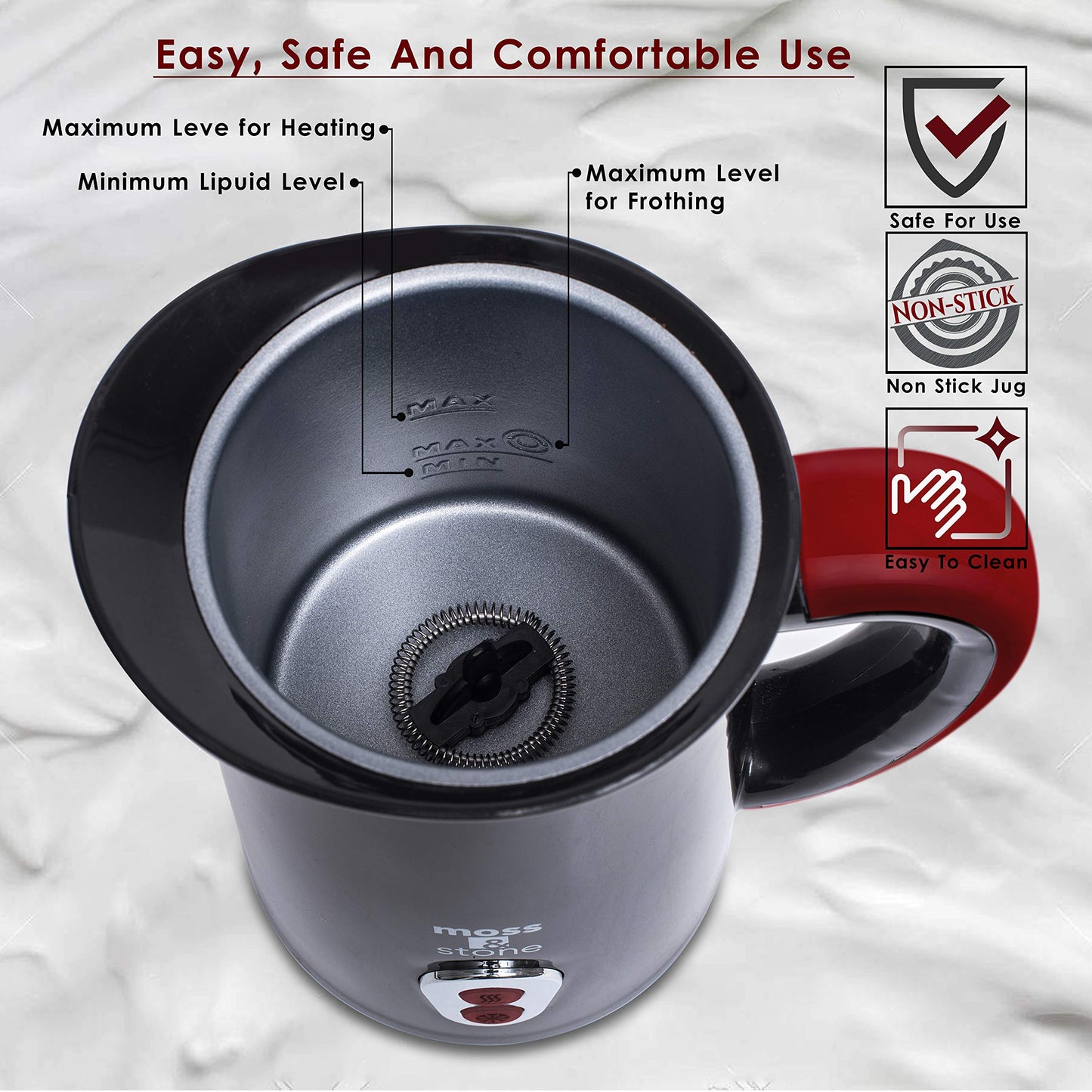 Moss & Stone Electric Milk Frother & Milk Warmer for Latte & Cappuccino