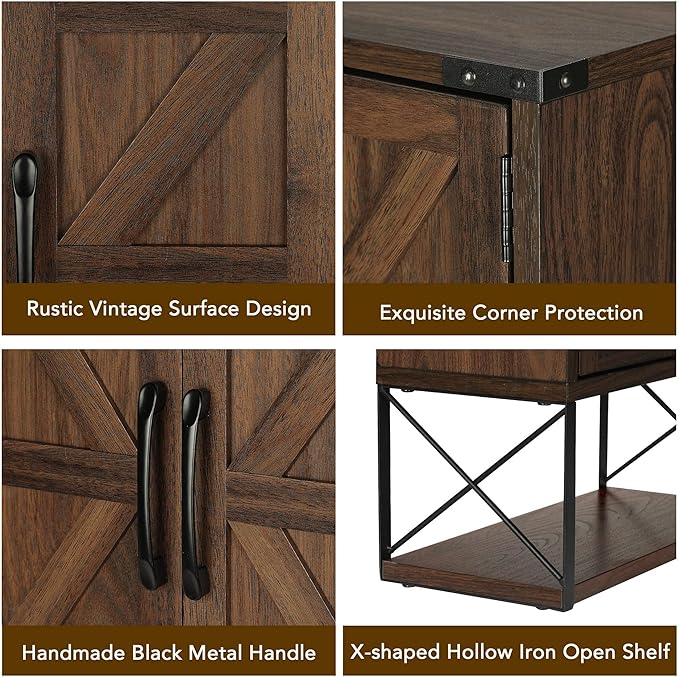 RUSTOWN Farmhouse Rustic Medicine Cabinet with Two Barn Door,Wood Wall Mounted Storage Cabinet with Adjustable Shelf and Towel Bar, 3-Tier Cabinet for Bathroom(Dark Walnut)