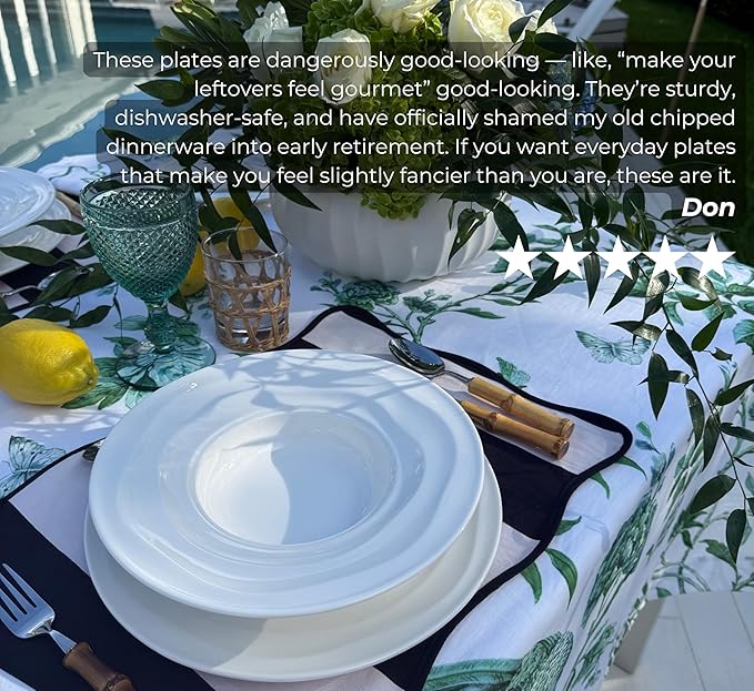 Pots & Patterns Organic Wave Dinnerware Set, 12-Piece Nature-Inspired Porcelain Dinner Plates & Bowls Set for 4, Wide Rimmed Pasta Bowls, Modern White Dishes for Hosting, Dishwasher & Microwave Safe