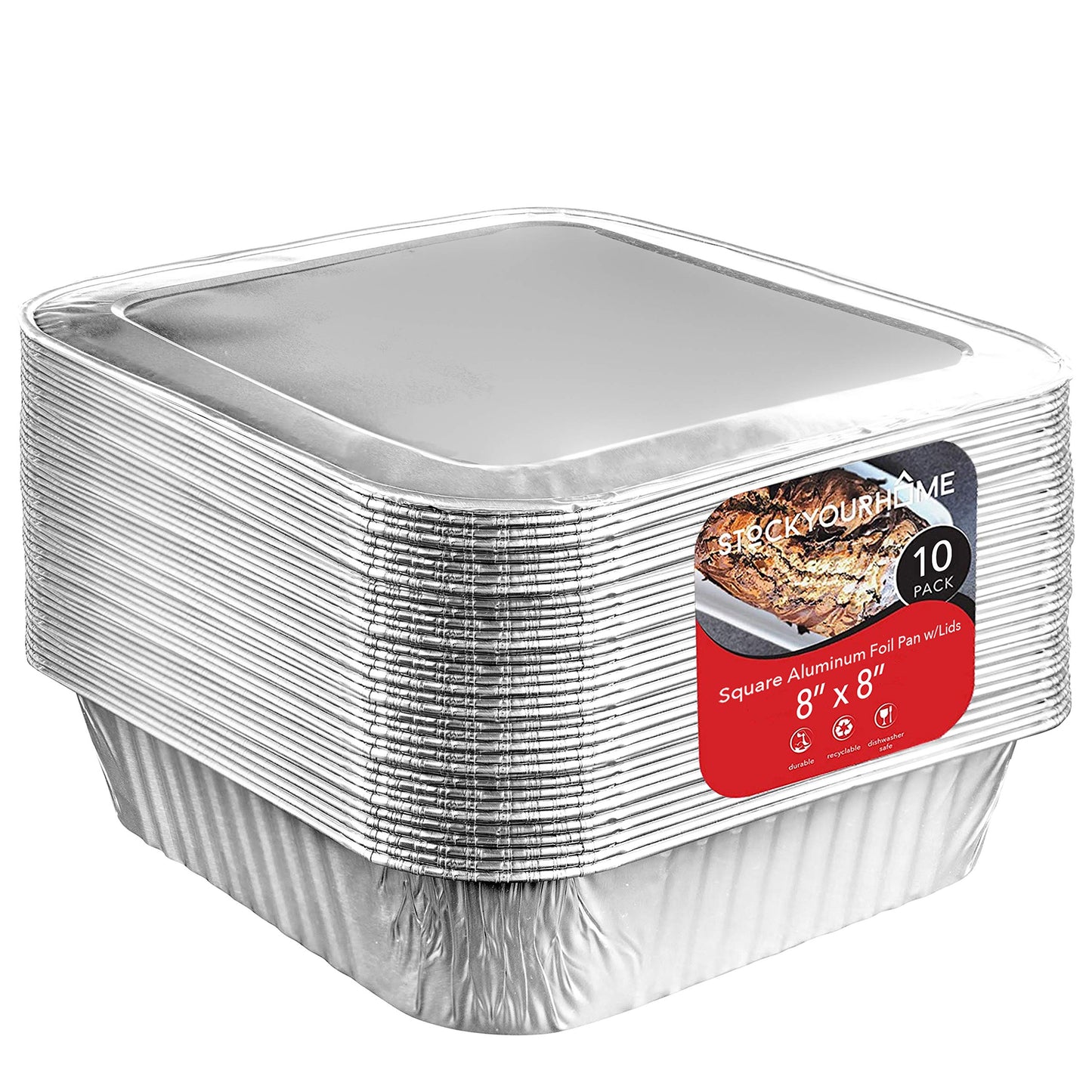 Stock Your Home 8x8 Foil Pans (50 Pack) 8 Inch Square Aluminum Pans - Foil Pans - Disposable Food Containers Great for Baking Cake, Cooking, Heating, Storing, Prepping Food