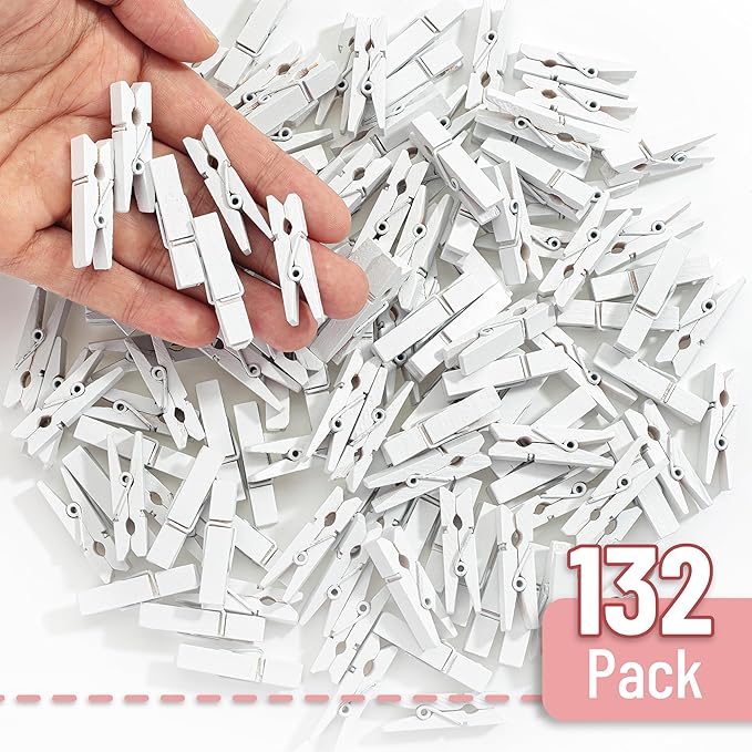 Mr. Pen- Wooden Clothes Pins, Natural Wood, 132 pcs, 1.4 Inch, White Mini Clothes Pins for Hanging Pictures, Small Clothes Pins Wood, Clothing Pins, Mini Clothespins for Photos, Small Clothes Pin