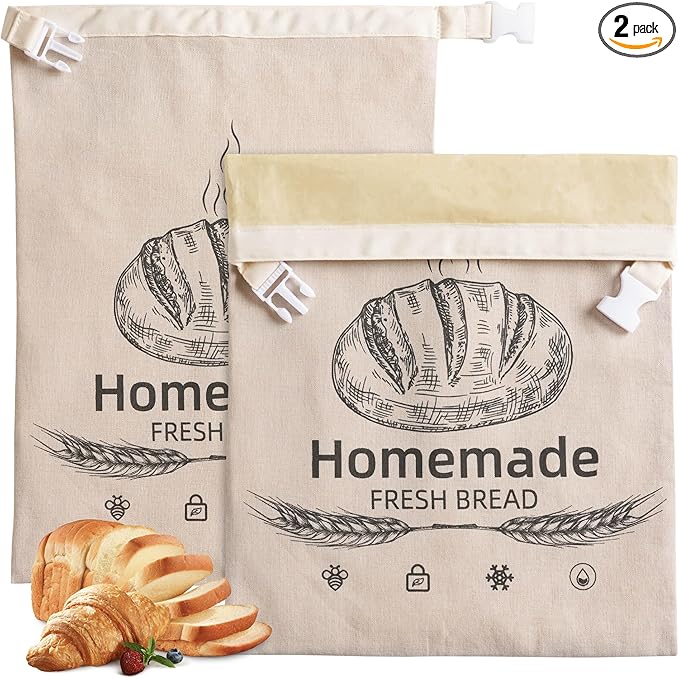 2 Pack Beeswax Bread Bags for Sourdough,Reusable Organic Linen Beeswax Bread Bag for Homemade Sourdough 17 x 12.6 Inches Food Storage Cloth Bag – Freezer-Friendly & Freshness Preservation (Beeswax)