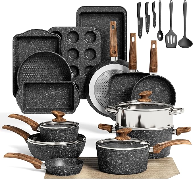 MAISON ARTS Pots and Pans Set, Granite Kitchen Induction Cookware Sets