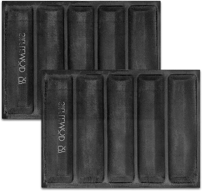 SILFLEMOD SIFLEMOD Silicone Baguette Mold - Non-stick Fench Bread Flexi Mesh Pan, Perforated Sandwich Baking Liners, Silicone Bread Baking Forms (5 Loaf, Black)