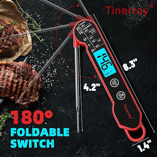 Professional Digital Meat Thermometer Instant Read Waterproof – Folding Probe Food Thermometer with Backlight & Calibration, Fast Read for BBQ, Grill, Deep Fry, Cooking, Liquids, Gift for Chef