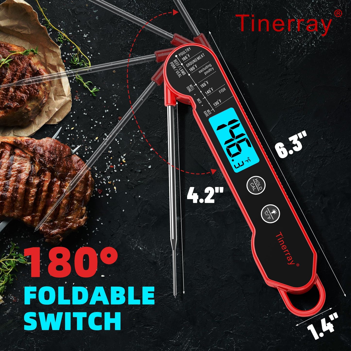 Professional Digital Meat Thermometer Instant Read Waterproof – Folding Probe Food Thermometer with Backlight & Calibration, Fast Read for BBQ, Grill, Deep Fry, Cooking, Liquids, Gift for Chef