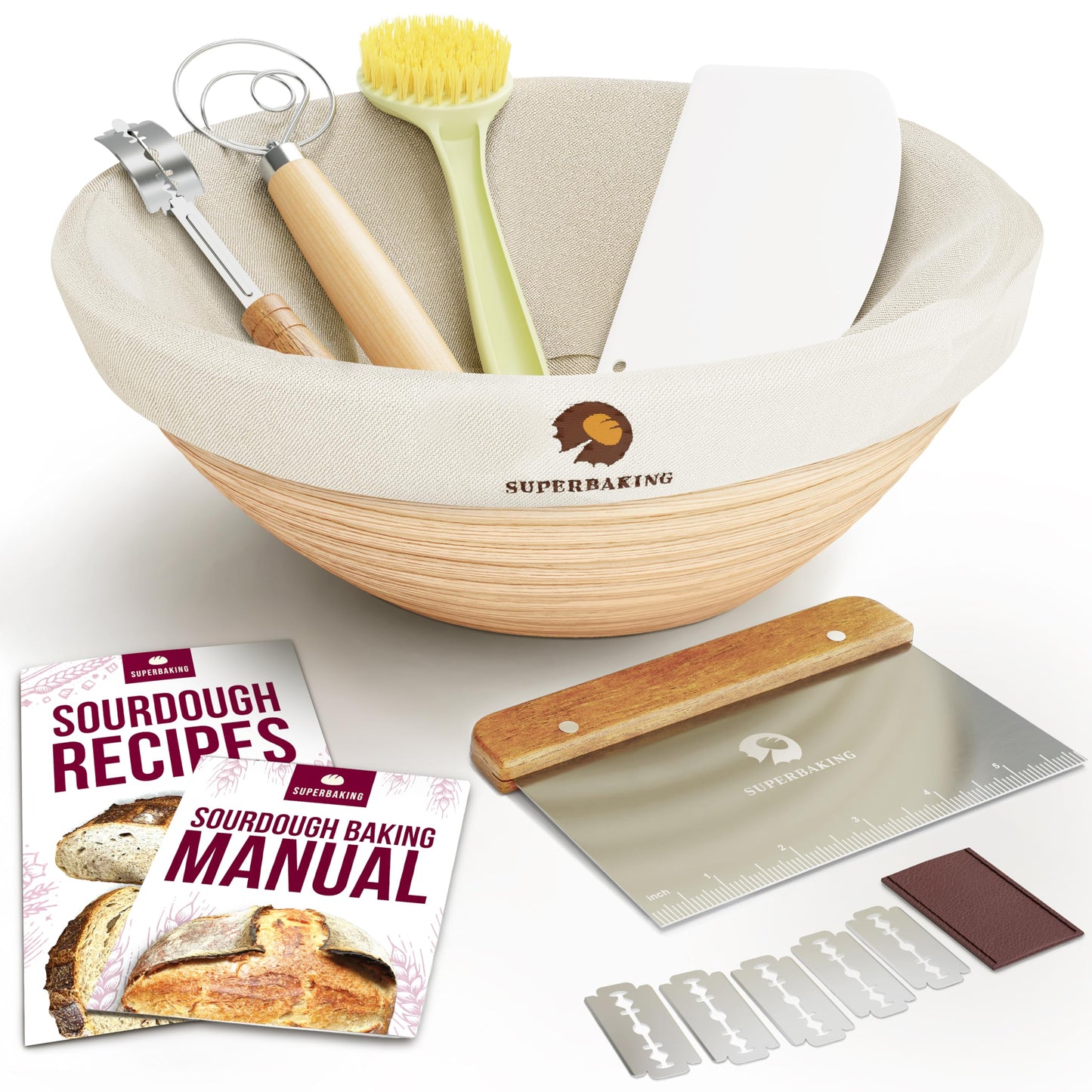 Superbaking Sourdough Banneton Bread Proofing Basket, 9" Round, Set of 2