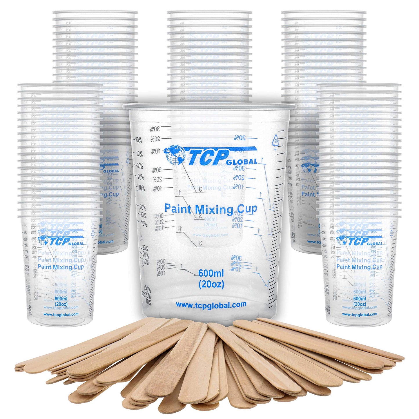 TCP Global 20 oz. (600ml) Graduated Plastic Mixing Cups - Box of 50