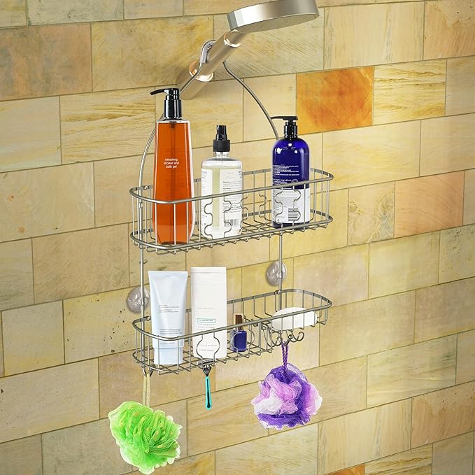 Simple Houseware Bathroom Hanging Shower Head Caddy Organizer,Silver (26 x 16 x 5.5 inches)