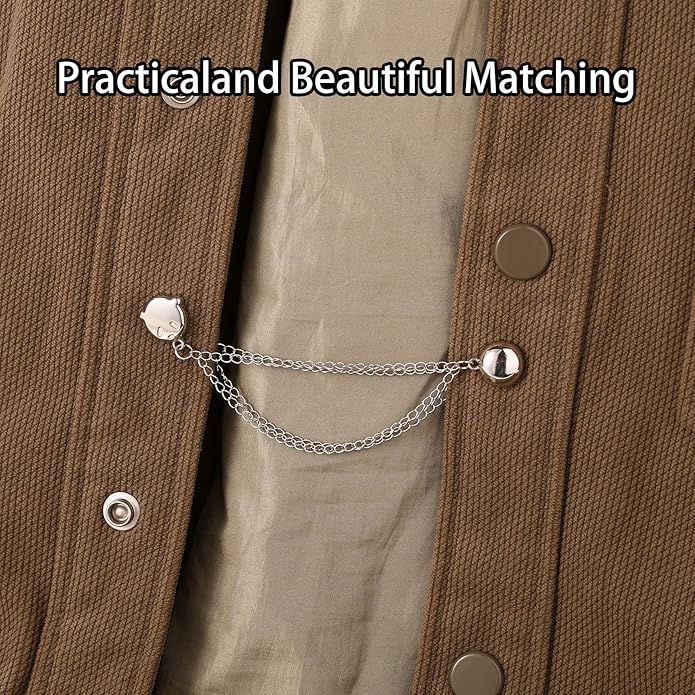 6pcs Magnetic Clothing Clips with Chain, Multi-Function Magnet Button Pins Hijab Cuff Clips for Fixing Hem of Clothes Long Pants Legs Sleeves of Shirts