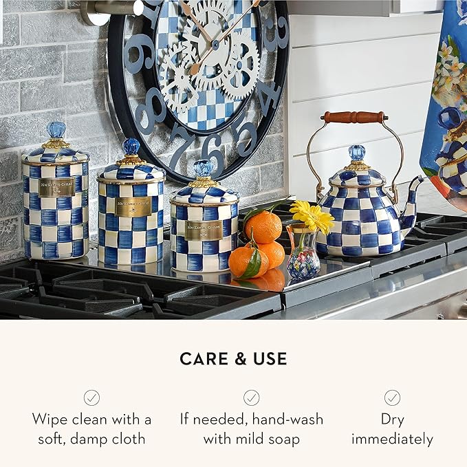 MACKENZIE-CHILDS Enamel Canister Set, Blue-and-White Royal Check