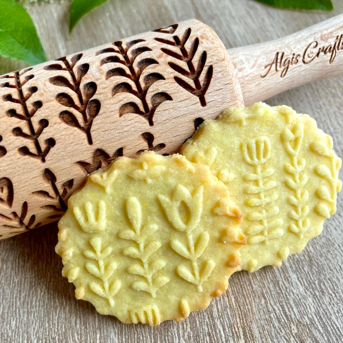 SEASONS 3 Mini Embossed Rolling Pin Set. Wooden Laser Cut Mini Rolling Pins for cookies or clay with spring flowers, tulips, daffodils, strawberries, raspberries, birch, trees by Algis Crafts