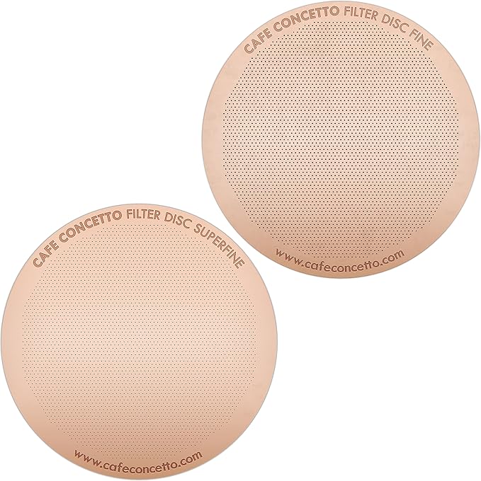 CAFE CONCETTO Filter for use in AeroPress Go/AeroPress Coffee Makers (Superfine) - Premium Replacement Disc - Reusable Metal, Titanium Coated Stainless Steel. Upgrade Your Mesh or Filter Papers
