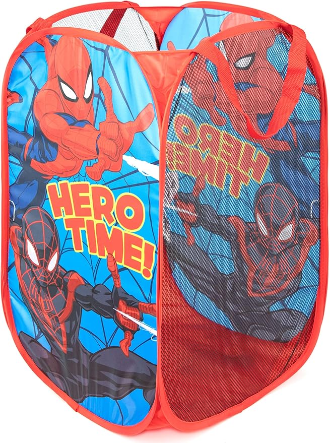 Jay Franco Marvel Spiderman & Miles Pop Up Hamper - Mesh Laundry Basket/Bag with Durable Handles (Official Marvel Product)