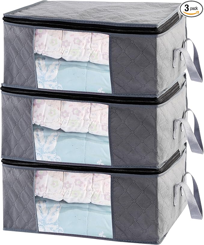 Storage Clothes Bins Closet Bags - 35L Containers Organizer Boxes Clothing Bin Organization for Organizing Blanket Pillow Sheet Sweater, Foldable Fabric Bedroom Small Storage Totes With Lids Zipper