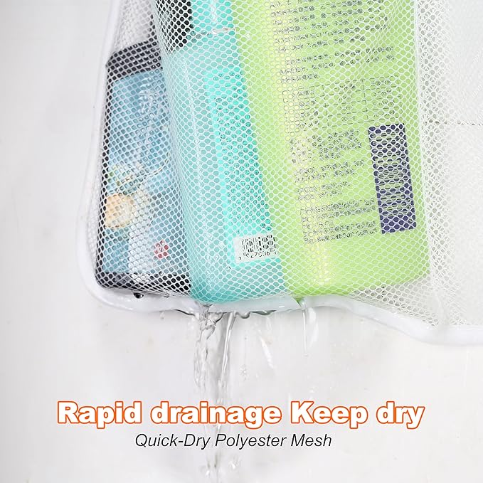 Shower Organizer, Mesh Shower Caddy Quick Drying Hanging, 7 Pockets With 6 Hooks, Hanging Portable, Can Store Soap, Loofah Shampoo and Cruise Ship Essentials, 17 Inch by 26 Inch, White, 2 Pack