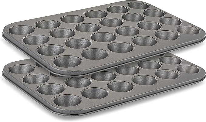 husMait 24-Cup Mini Muffin Pan - Non-Stick Carbon Steel Mini Cupcake Pan - Heavy Duty Metal Baking Tray, Warp-Resistant, PFOA Free & Dishwasher Safe