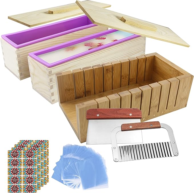 Silicone soap molds -Soap Cutting Tool Set Wooden Bamboo (+Shrink Wrap Bags 2)