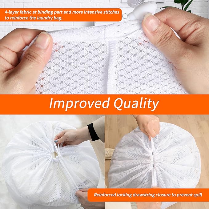 Polecasa Diamond Mesh Laundry Bags,2Pcs 30 x 36 inches Heavy Duty Mesh Laundry Bags with ID Tag and Drawstring Closure, Extra Large Laundry Hamper Liner, Laundry Bag for Travel, Sports,Dorms (White)