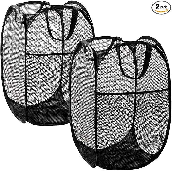 DUCOO Pop Up Hamper, 2 PCS Mesh Pop Up Laundry Hamper, Foldable Mesh Laundry Basket with Space-Saving Design for Home, Dorm, Travel & Storage - Black