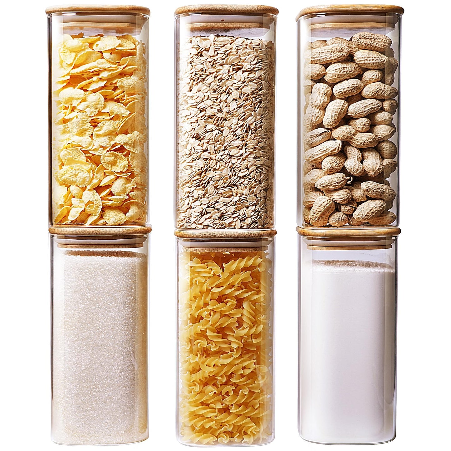 53 oz Square Glass Food Storage Containers with Airtight Bamboo Lids, 4Pack