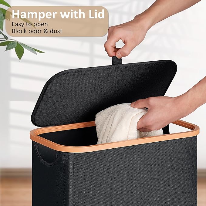 Slim Laundry Basket with Lid, Narrow Dirty Clothes Hampers for Laundry with Handle, Skinny Laundry Bin for Laundry Room, Dorm, Bedroom and Bathroom, 15.9 Gallon (60L) Black