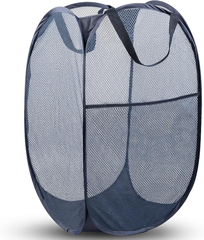 DUCOO Pop Up Hamper, 1 PCS Mesh Pop Up Laundry Hamper, Foldable Mesh Laundry Basket with Space-Saving Design for Home, Dorm, Travel & Storage - Blue