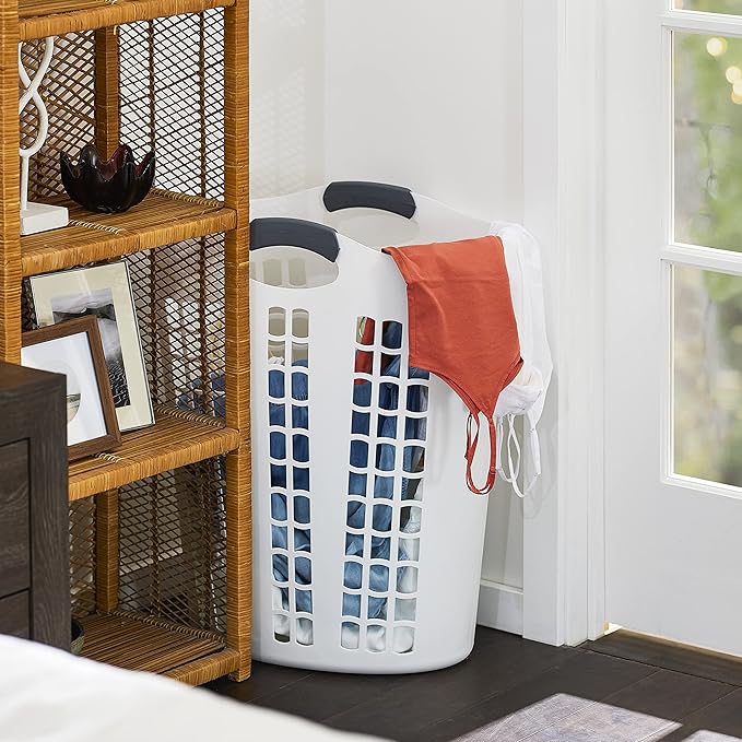 Gracious Living Easy Carry Flex Hamper, Large 87.5 Liter Lightweight Plastic Ventilated Laundry Basket Clothes Bin with Handles, White (4 Pack)