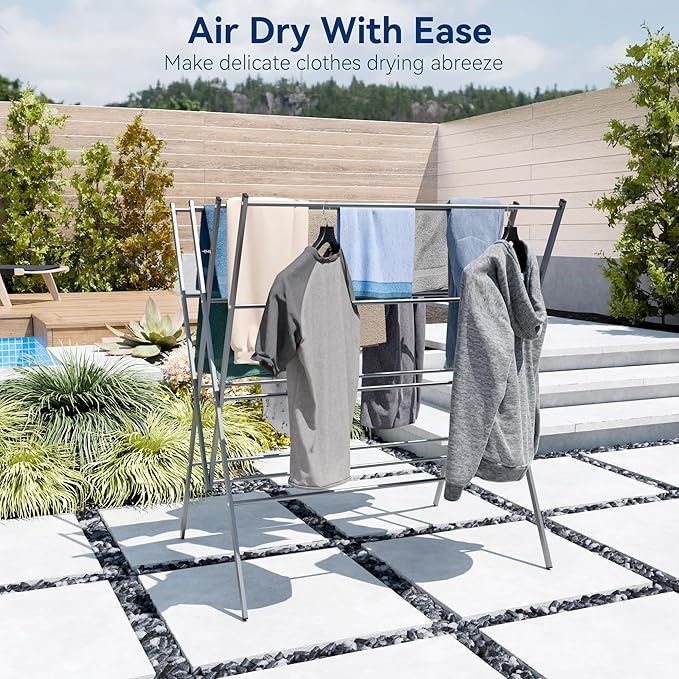 Whitmor Drying Rack Clothing,Large 12 Drying Poles Clothes Drying Rack,Foldable Portable Laundry Drying Rack for Air Drying Clothing,Towel,Delicate Eac for Indoor & Outdoor