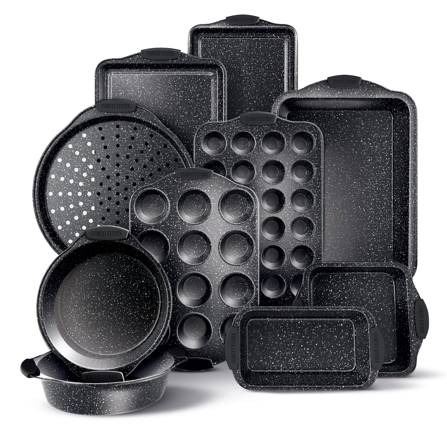 Country Kitchen Nonstick Stackable Bakeware Set - Heavy Duty, Durable, Easy Release Baking Set, Black, 4 Pcs