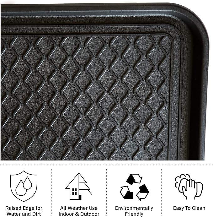 All Weather Boot Tray Set - Set of 4 Large Water-Resistant Plastic Utility Shoe Mats for Indoor and Outdoor Use in All Seasons by Stalwart (Black)