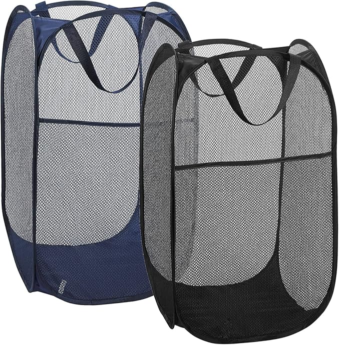 2 Laundry Baskets, pop-up Laundry Baskets, Foldable mesh Laundry Baskets (Each with 2 Reinforced Handles)…, Blue