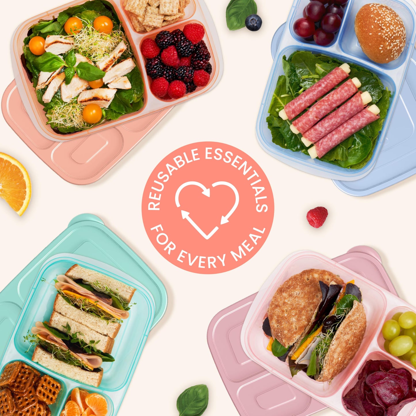 Bentgo Easyboxes Stackable 3-Compartment Bento Lunch Boxes, Set of 4