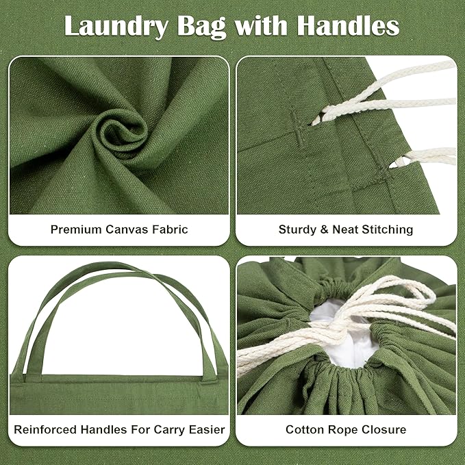 Canvas Laundry Bag 40"W x 35"H, Thick Canvas Laundry Bag with Handles & Drawstring, Extra Large Heavy Duty Washable Storage Sack (XXL,ArmyGreen)