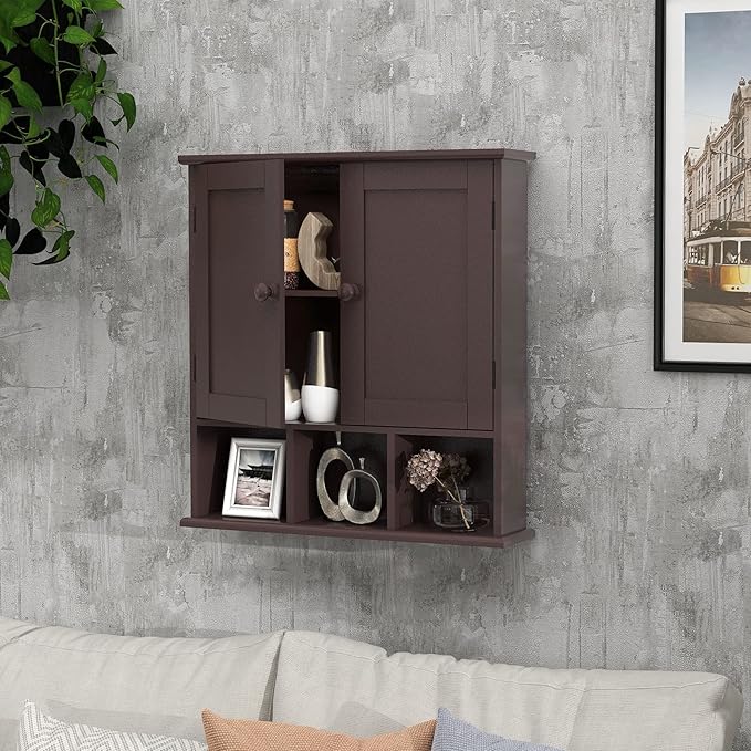 TaoHFE Brown Medicine Cabinets,Bathroom Wall Cabinet with 2 Door Adjustable Shelves,Over The Toilet Storage Cabinet,Espresso Bathroom Cabinet Wall Mounted for Laundry Room Kitchen