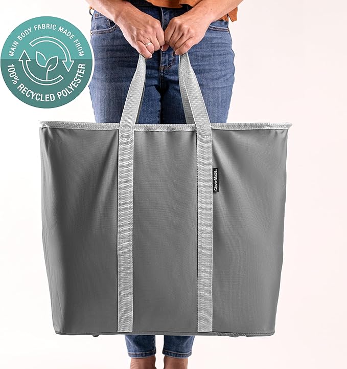 CleverMade Collapsible Laundry Caddy – Foldable Laundry Hamper & Tote, XXL 64L Pop-Up Laundry Basket with Handles, Space-Saving Laundry Organizer for Home & Travel, 2 Pack - Charcoal Gray