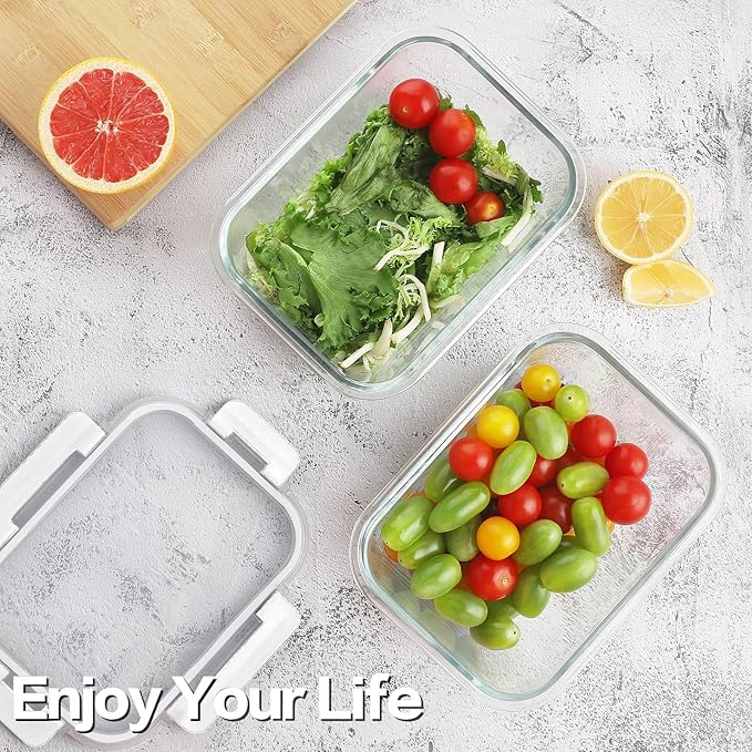 HOMBERKING 24pc Glass Food Storage Containers with Lids, Glass Meal Prep Containers, Airtight Bento Boxes, BPA Free & Leak Proof, Pantry Kitchen Storage(12 lids & 12 Containers) - Deep Blue