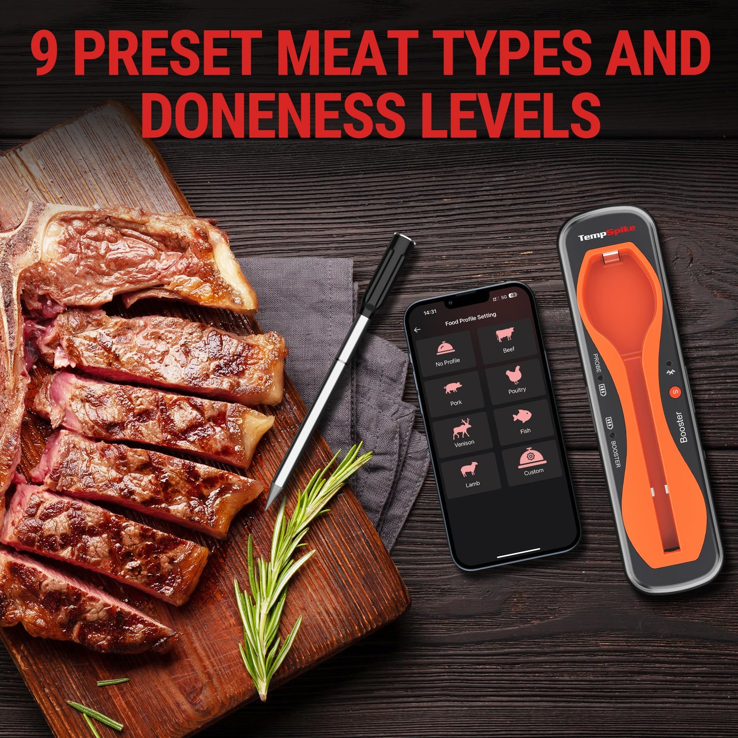 TempPro TempSpike 500 ft Wireless Meat Thermometer Digital for Cooking