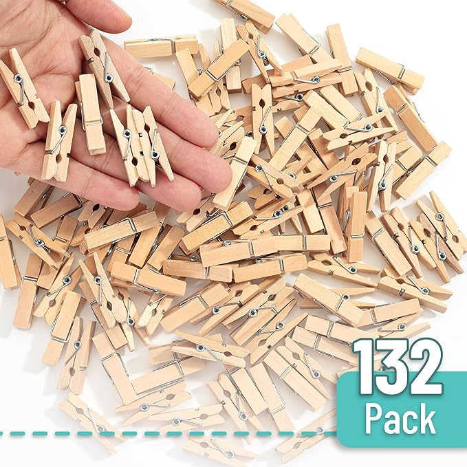 Mr. Pen- Wooden Clothes Pins, Natural Wood, 132 pcs, 1.4 Inch, Mini Clothes Pins for Hanging Pictures, Small Clothes Pins Wood, Clothing Pins, Mini Clothespins for Photos, Small Clothes Pin