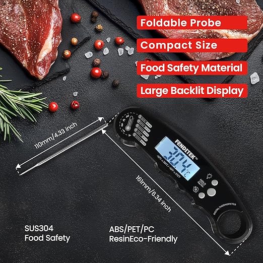 Digital Meat Thermometer, Waterproof Instant Read Cooking Thermometer with LCD Backlight, Magnetic Back for Kitchen, Baking, Sous Vide, Outdoor Grilling,Candy