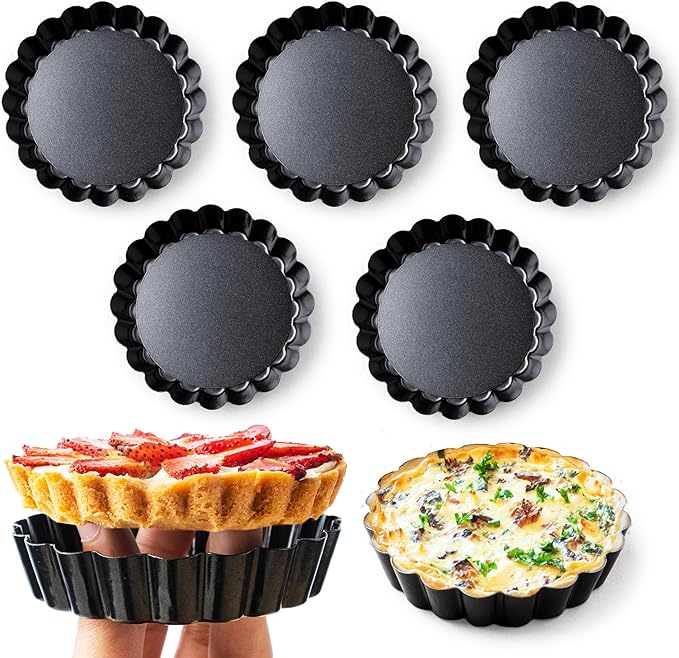 FIDZ PAN 8 Pack Mini Tart Pans 4 Inch with Removable Bottom Round Nonstick Deep Quiche Pan, Heavy Duty Perfect for Baking Fruit Tarts, Quiches & Dessert