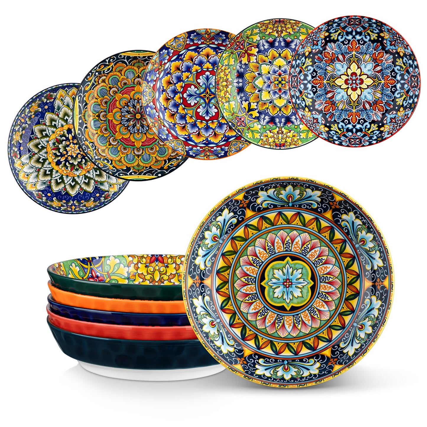vancasso 32 Oz Pasta Bowls Set of 6, Ceramic Bohemian Soup Salad Bowls
