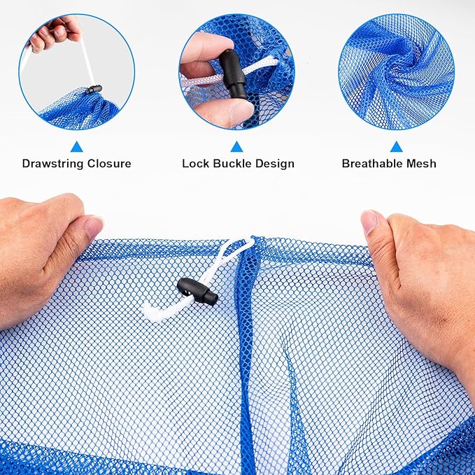 2 Pack Large Mesh Laundry Bags, 24" x 36" Heavy Duty Strong Drawstring Dirty Clothes Bags with Soft Breathable Net, Machine Washable Laundry Bag for College, Dorm, Camp, Travel and Family Use(Blue)