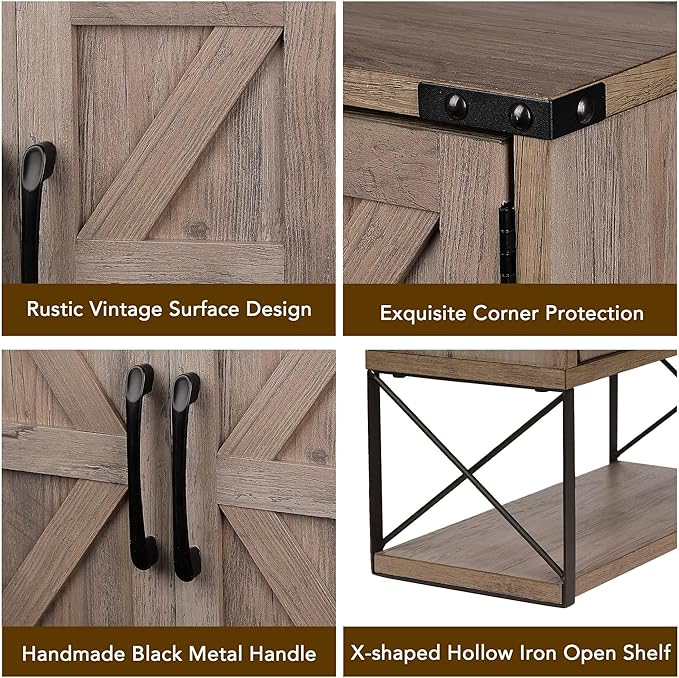 RUSTOWN Farmhouse Rustic Medicine Cabinet with Two Barn Door,Wood Wall Mounted Storage Cabinet with Adjustable Shelf and Towel Bar, 3-Tier Cabinet for Bathroom, Living Room(Washed Oak)