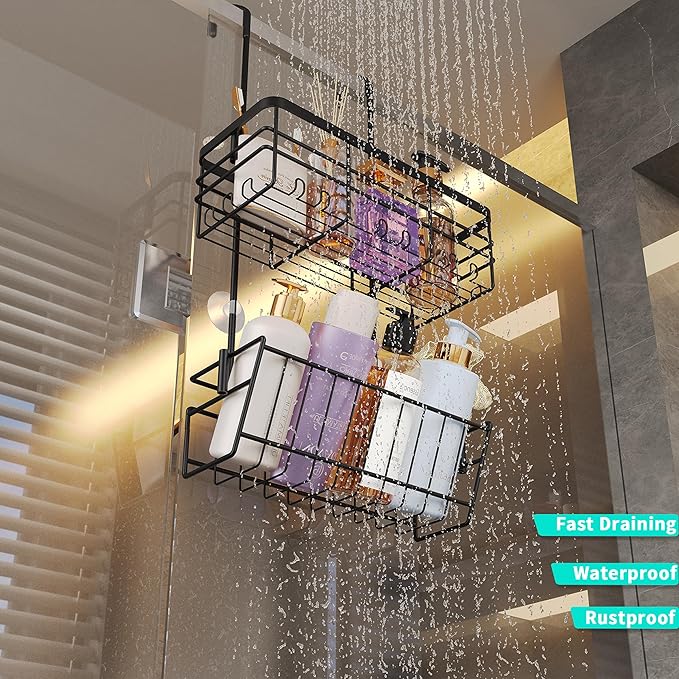 HapiRm Hanging Shower Caddy Organizer - No Drilling Shower Organizer with Inclined Shelf, Rustproof & Waterproof 304 Stainless Steel Bathroom Caddy - Black
