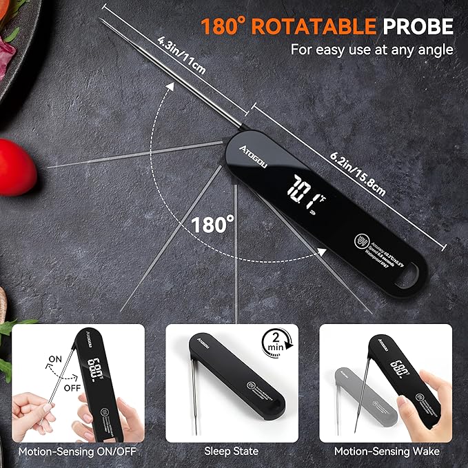 Atogou The Latest Thermocouple Food Thermometer, IPX7 Waterproof, Black