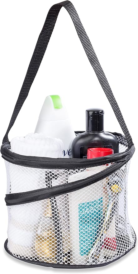 Handy Laundry Foldable Shower Caddy - Collapsible, Portable, Drainage Hole, Carry Handle, Large Compartments, Great Organizer for Camp, Travel, Gym, and Dorm (Black)